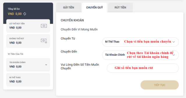 Nhập đầy đủ thông tin chuyển quỹ