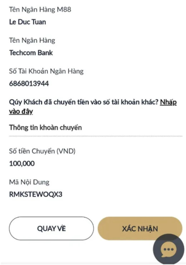 Bấm “Xác nhận” để nạp tiền
