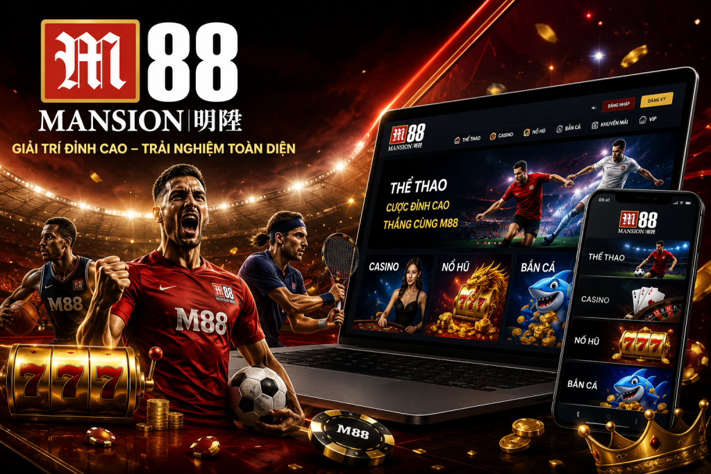 Giao diện tổng quan thương hiệu M88 trên máy tính và điện thoại